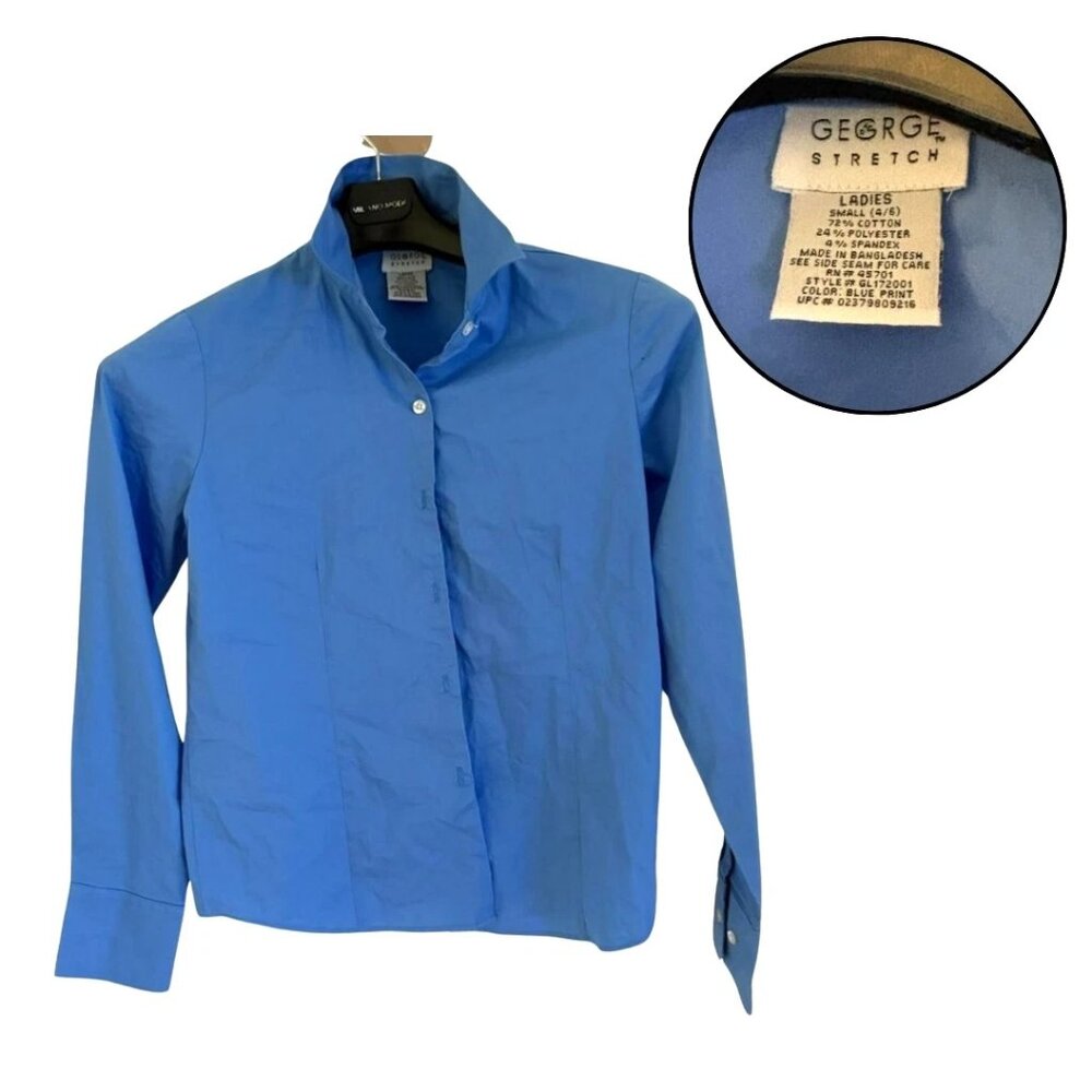 George Stretch Blue Button Front Shirt Women’s Small